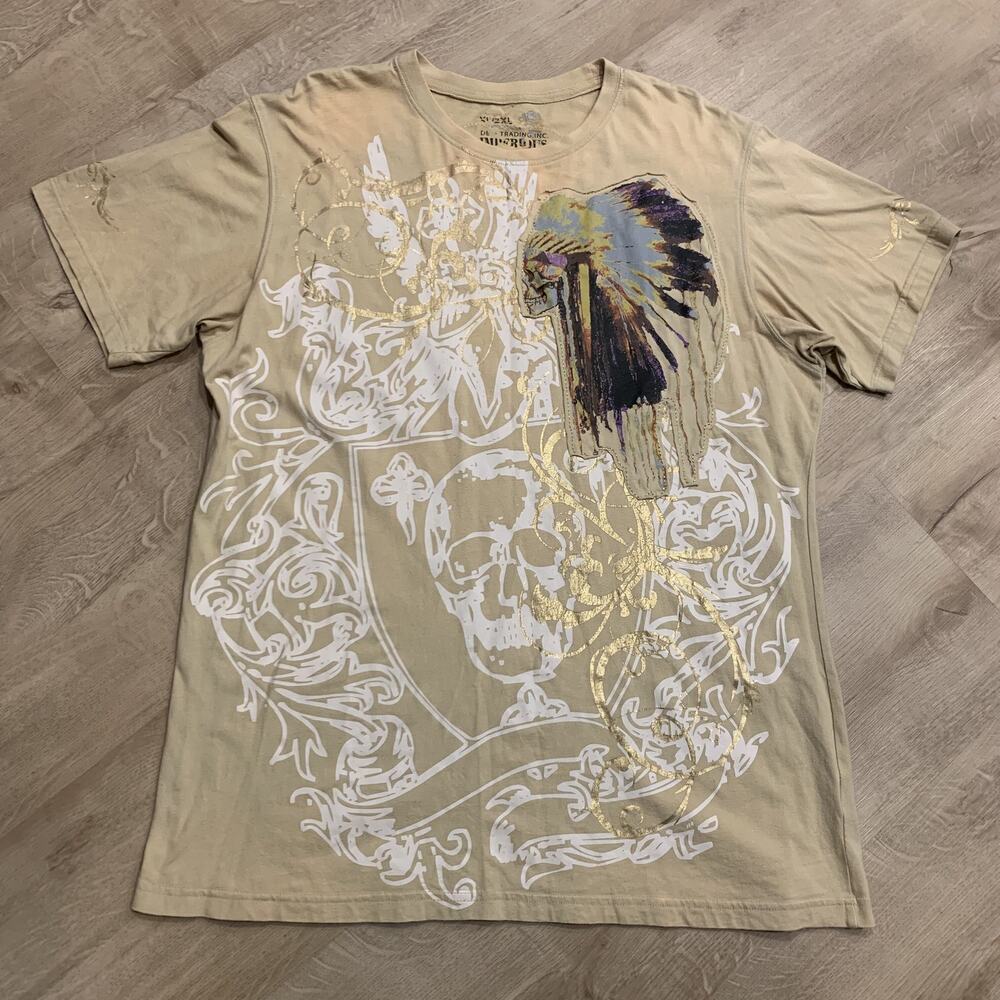 Vintage Y2K Imperious T-Shirt Men's XL Goth Grunge Cyber Mall Beige Skull Fleur